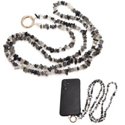 Breloc Telefon Cuart cu Turmalina Neagra 122 cm – Protectie si Claritate Zilnica – cu Agatator Metalic