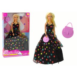 Rochie lungă pentru păpușă Lucy, cu buline negre