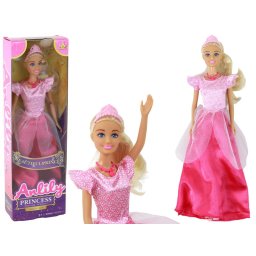 Păpușă Anlily Baby Princess Tiara cu păr lung și blond, rochie roz