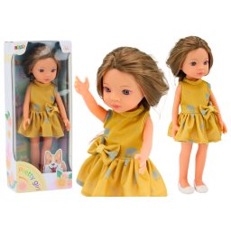 Păpușă Rochie Galbenă Păr Brun Păpușă Mare 33cm