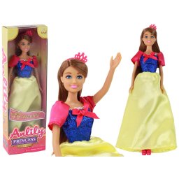 Păpușă Anlily Baby Princess cu păr lung și închis la culoare, rochie galbenă