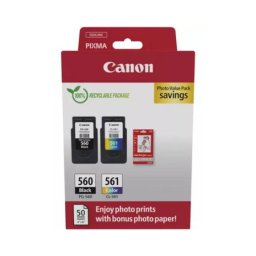 Pachet cartuse cerneala Canon Photo Value Pack 3713C008AA, PG-560 , CL-561 Color + 50 Coli foto 10x15 cm, Negru