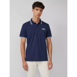 s.Oliver Tricou polo barbati cu logo si detalii contraste, Bleumarin inchis (SELECTATI MARIMEA: S)