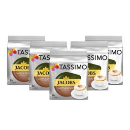 Set 5 x Cutii Capsule cafea, Jacobs Tassimo Cappuccino, 8 bauturi x 190 ml, 8 capsule specialitate cafea + 8 capsule lapte