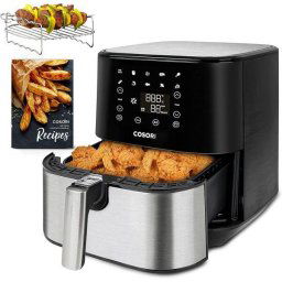 Friteuza cu aer cald COSORI Premium AirFryer CP258-AF-DEU, 5.5l (cos patrat anti-adeziv), 1700W (77~205°C), Functie deshidratoare, 9 meniuri, Display LED, Oprire automata, Timer, Stainless Steel