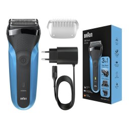 Aparat de ras electric Braun Series 3 310BT ProSkin Wet&Dry, MicroComb, cap de tuns, 5 piepteni, Negru/Albastru