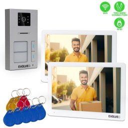 Interfon video EVOLVEO DoorPhone 20-2W, cu 2 fire cu aplicatie pentru doua gospodarii si memorie de 32 GB