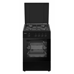 Aragaz HFSC-SME50BK, 4 arzatoare, Dispozitiv siguranta plita si cuptor, Supapa de siguranta, Duza GPL, Negru