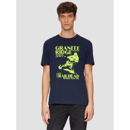 Tricou barbati cu maneca scurta, imprimeu in partea din fata si croiala Regular Fit, Bleumarin inchis (SELECTATI MARIMEA: XL)