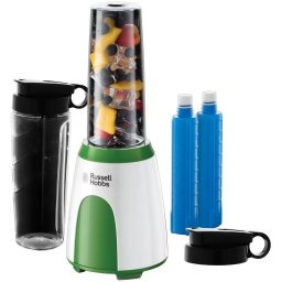 Blender Russell Hobbs Explore Mix & Go Cool, 300 W, 0.6 L, 2 recipiente Tritan, 2 recipiente gheata, Alb/Verde