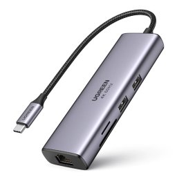 Adaptor HUB 7-in-1 Ugreen CM512, USB-C - 2x USB 3.2, 1x USB-C PD, 1x HDMI 4K, 1x RJ45, 1x MicroSD, 1x SD, Gri
