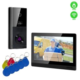 Kit de interfon video EVOLVEO DoorPhone AHD10, WiFi pentru acasa cu control al usii si RFID, monitor negru de 10”, 32GB