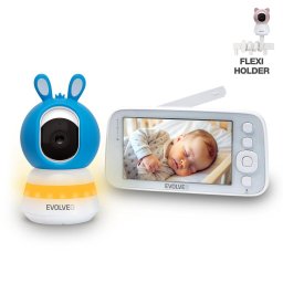 Set monitor video inteligent pentru copii EVOLVEO Baby Monitor N5, monitorizare la 360°, Detectie miscare, plans, temperatura, umiditate, cantece de leagan, albastru