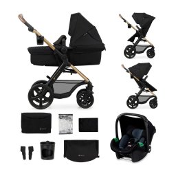 Cărucior de copii combinat 3 în 1 KINDERKRAFT MOOV 2 Pure black + scaun auto MINK PRO
