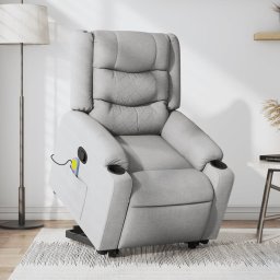 Fotoliu de masaj rabatabil cu ridicare, gri deschis, textil GartenMobel Dekor