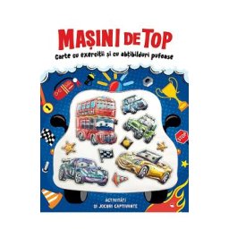 Carte cu exercitii si cu abtibilduri pufoase. Masini de top