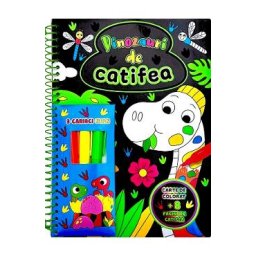 Dinozauri de catifea. Carte de colorat + 3 carioci neon