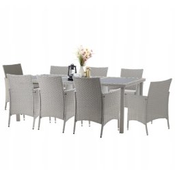 Set mobilier gradina/terasa, gri, ratan sintetic, 1 masa, 8 fotolii, Locarno