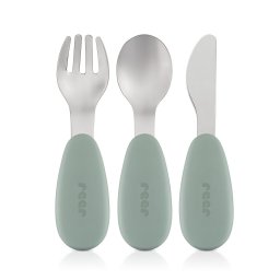 Set 3 tacamuri din otel inoxidabil (furculita, lingurita si cutit), manere din silicon, fara bpa, lavabile in masina de spalat vase, reer 25133