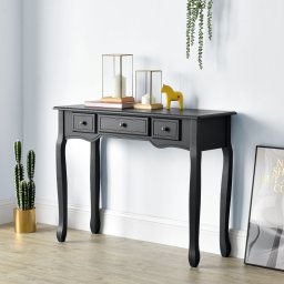 Masa Consola Stil Vintage Barok cu 3 Sertare, MDF Negru, Dimensiuni 78x100x35 cm