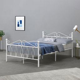 Pat Metalic Dublu Apolda 140x200 cm pentru 2 Persoane, Culoare Alb Mat