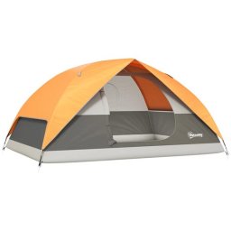 Cort camping, 2-3 persoane, impermeabil, cu geanta, gri si portocaliu, 205x275x135 cm