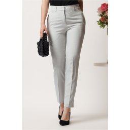 Pantaloni DY Fashion gri din stofa conici cu dunga si buzunare