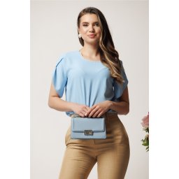 Bluza DY Fashion bleu lejera din voal cu perle la decolteu