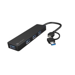 HUB, USB-C 3.0, NATEC, 4-Porturi, Negru+ ADAPTOR USB-A