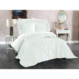 Set de cuvertura de pat cu lenjerie brodata, Dream Of Lady, 9 piese, Duygu Ecru