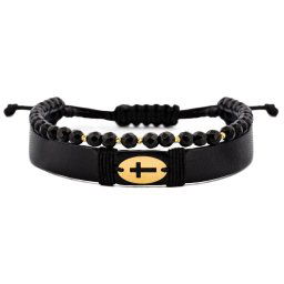 Bratara Blessed cu bile din AUR 14K, piele naturala si Onix