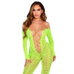 Leg Avenue Exotic Snake Crotchless Bodystocking 89357 Neon Green