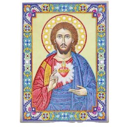 Tablou cu Diamante R8086 Inima lui Iisus, cu Umplere partiala, cu rama, 30x40 cm