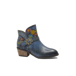 Ghete damă Feeling stil western cu model floral, navy din piele naturală FLGZM766-50-39 EU