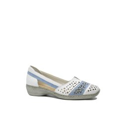 Mocasini damă Rieker din piele naturală albi, cu detalii bleu RIK41358-80-36 EU