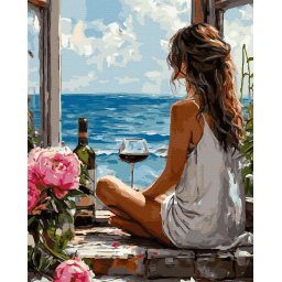 Set pictura pe numere, cu sasiu, Femeia si marea, 40x50 cm