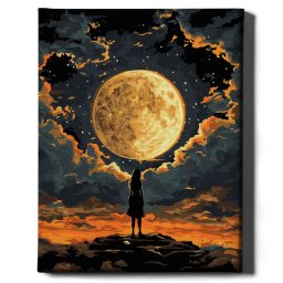 Set pictura pe numere, cu sasiu, Fiica lunii - canvas negru, 40x50 cm