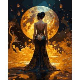 Set pictura pe numere, cu sasiu, Regina noptii - culori aurii, 40x50 cm