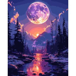 Set pictura pe numere, cu sasiu, Luna magica, 40x50 cm