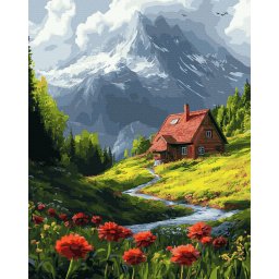 Set pictura pe numere, cu sasiu, Casa din poienita, 40x50 cm