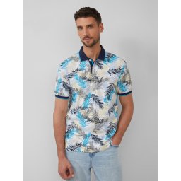 s.Oliver Tricou polo barbati cu imprimeu cu frunze de palmier, Regular Fit, Albastru (SELECTATI MARIMEA: 2XL)