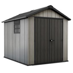 Casuta de gradina, Keter, Gri, 229 x 287 x 242 cm, colectie Oakland 759, usa dubla, podea, ferestre, ventilatie, ranforsare metalica