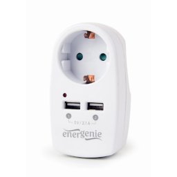 PRIZA GEMBIRD, Schuko x 1, conectare prin Schuko (T), USB x 2, 10 A, protectie supratensiune/ supracurent, alb, EG-ACU2-02