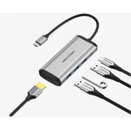 Docking Station Vention, porturi: HDMI (M), 3 x USB 3.2 gen1, PD 100 W, conectare prin USB Type-C (T), rata transfer 5 Gbps, aliaj Al si ABS, argintiu, CNBHB (timbru verde 0.18 lei) - 6922794741348