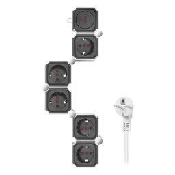 PRELUNGITOR LOGILINK, flexibil 180 grade, Schuko x 5, cablu 3G 1.5mm2, 230 V/16 A, 50 Hz, max. 3600 W, buton intrerupator iluminat, IP20, 1.5m, alb/negru LPS277 (include TV 0.80lei)