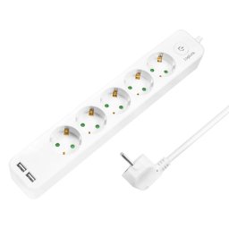 PRELUNGITOR LOGILINK, Schuko x 5, USB x 2 5V/2.1A (10.5 W), cablu 3G 1.5mm2, 230 V/16 A, 50 Hz, max. 3600 W, buton intrerupator iluminat, IP20, 1.5m, alb LPS249U (include TV 0.80lei)