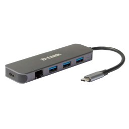 HUB extern D-LINK, porturi 3 x SuperSpeed USB 3.0, 1 x USB-C with data sync & PD 60W, 1 x RJ-45 Gigabit, conec prin USB Type C, cablu 10 cm, metalic, argintiu DUB-2334 (timbru verde 0.8 lei)