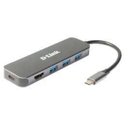 HUB extern D-LINK,porturi 3xSuperSpeed USB 3.0,1xUSB-C with data sync & PD-60W,1xHDMI 4k,Dual-Slot SD/microSD/SDHC/SDXC Card Reader,conec USB Type C,cab10 cm,met, arg DUB-2333 (timbru verde 0.8lei)