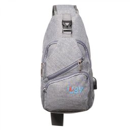 RUCSAC Sling Iggy, polyester,1 bretea, 1 compartiment principal,2 compartimente frontale, 32x16x6.9cm, mufa USB incarcare+cablu, gri, IGSL-SLING-GY