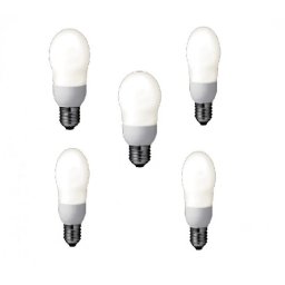 SET 5 becuri fluorescent Panasonic, soclu E27, putere 8W, forma oval, lumina alb calda, alimentare 220 - 240 V, EFA8E27HD-5 (timbru verde 2.25 lei)